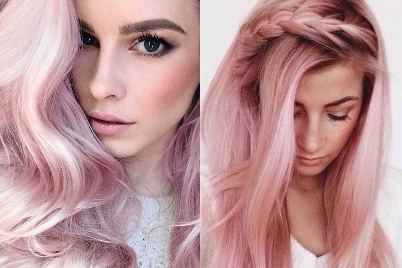 Розовые волосы с темными корнями