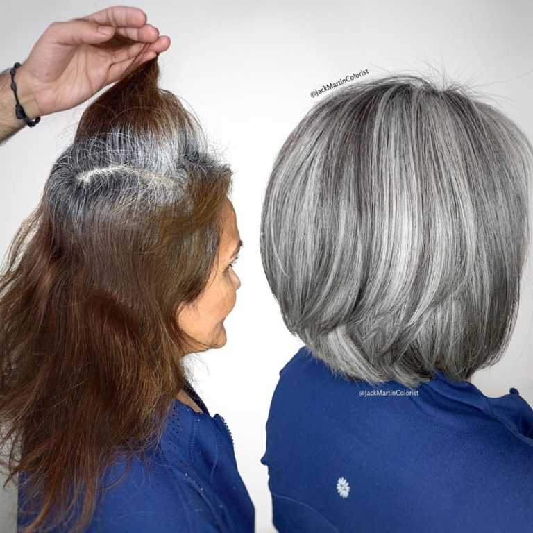 Модное окрашивание седых волос 2020